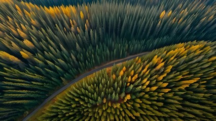 Colorful Autumn Woods from an Artistic Aerial View