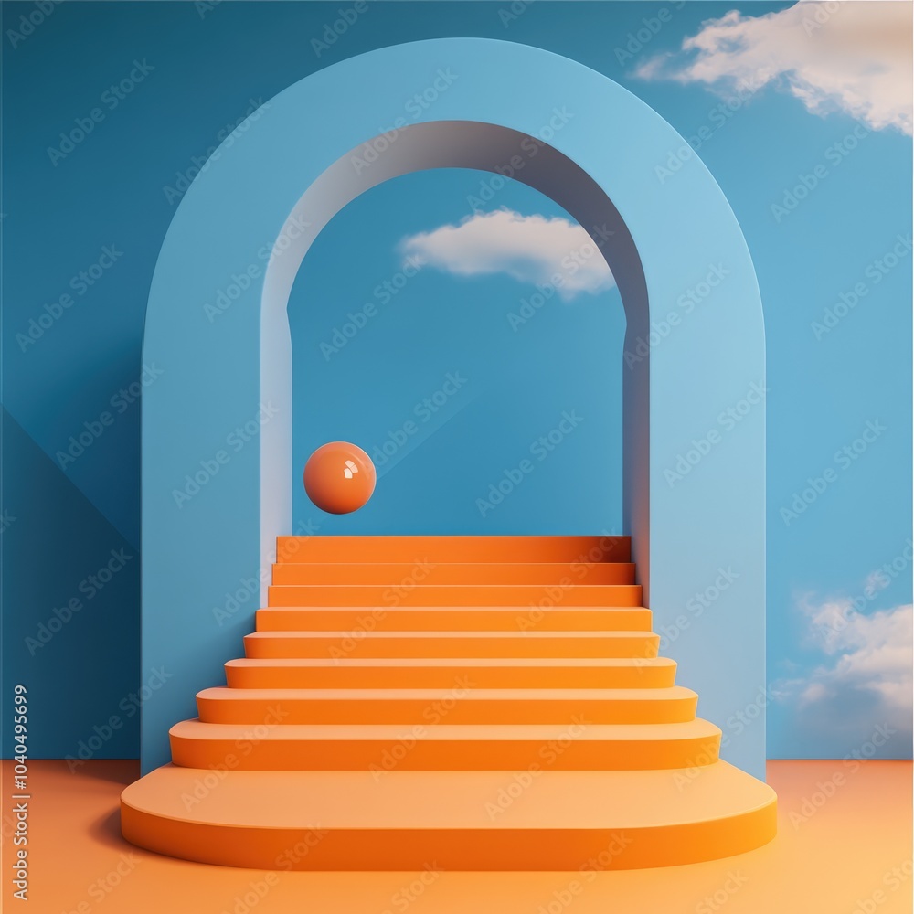 Poster exploring abstract architecture a playful journey through colorful steps and open spaces