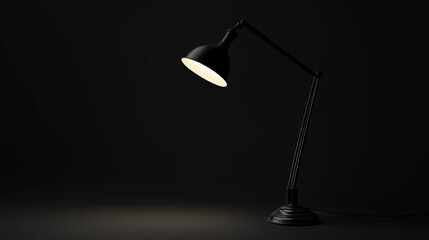 A minimalist image featuring a completely dark black background, illuminated only by a solitary light from a lamp. Generative AI
