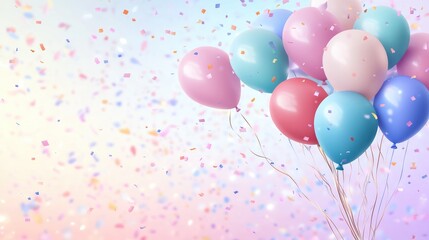 Vibrant celebration colorful balloons and confetti creating a festive atmosphere for joyous occasions