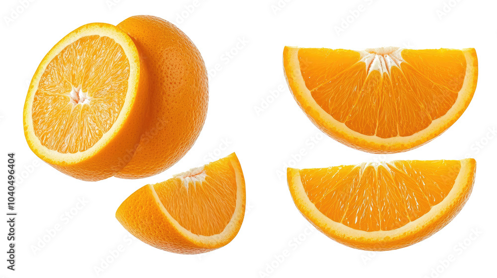 Aufkleber fresh orange slices and whole oranges isolated on a clear background generative ai