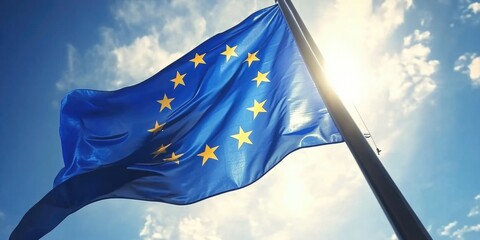 Blue flag with yellow stars flying