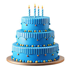 Big blue birthday cake isolated on transparent background