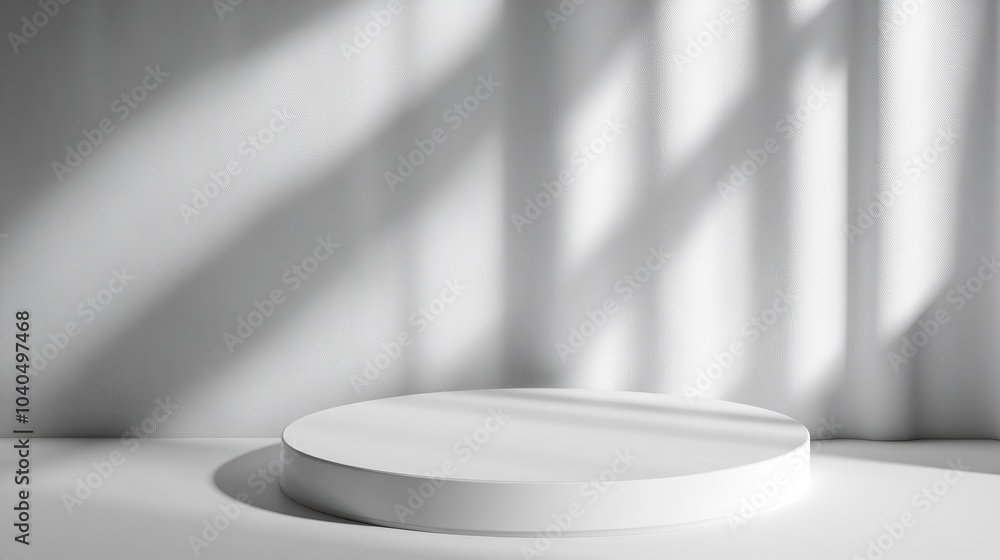 Poster Minimalistic studio setup with circular platform and soft shadow play