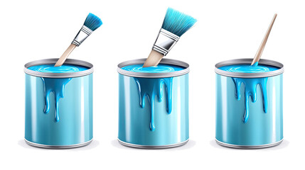 Colorful Paint Cans With Brushes Dripping Vibrant Blue Paint Generative AI