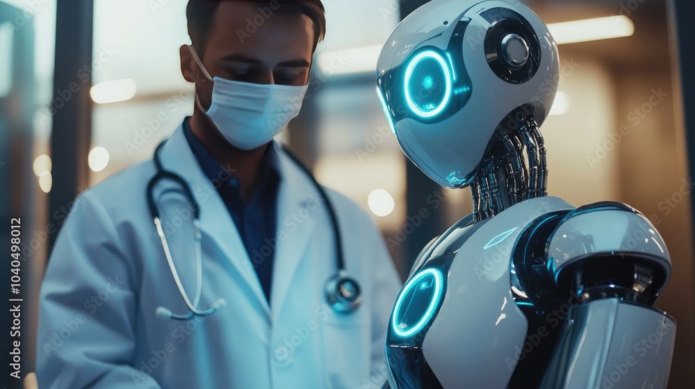 Poster exploring the intersection of medicine and robotics a glimpse into the future of healthcare technolo