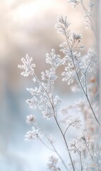 Frozen branches covered in ice crystals.