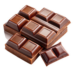 Big chocolate and small ones are each split into three parts isolated on transparent background