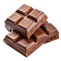 Big chocolate and small ones are each split into three parts isolated on transparent background