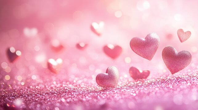 Naklejki Sparkling hearts a romantic celebration of love and affection in a dreamy pink background
