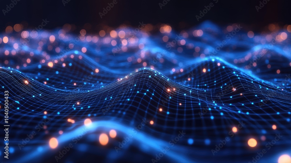 Poster exploring the depths of data a visual representation of waves and networks in a digital universe