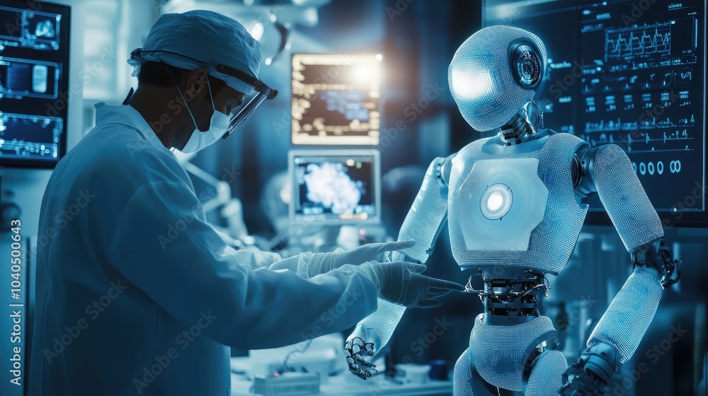 Poster exploring the intersection of robotics and healthcare a glimpse into the future of medical technolog