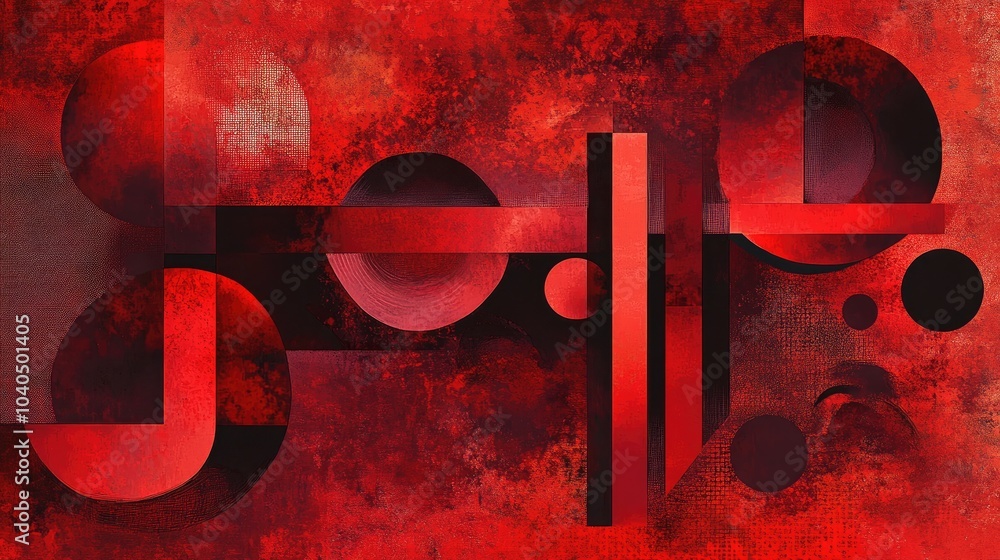 Poster dynamic abstract composition in fiery red hues exploring geometry and form