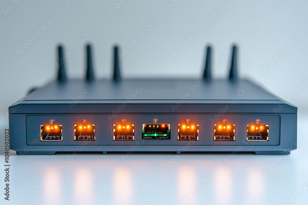 Poster modern wireless router with active connections on display