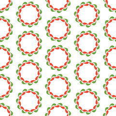 Seamless pattern of simple Christmas wreath on isolated background. Hand drawn design for Winter, Christmas and New Year celebration, for paper crafts or home decor. 