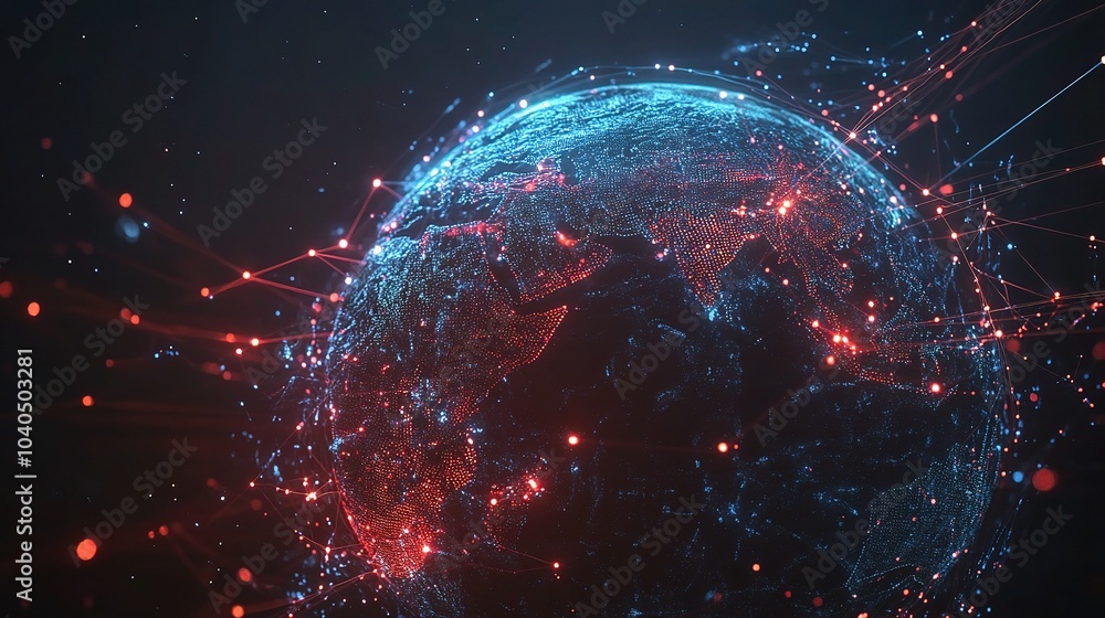 Sticker Digital Globe with Network Lines in High Tech Connection