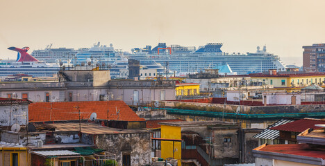 Cruise Ships Gently Floating in the Harbor of Neaples