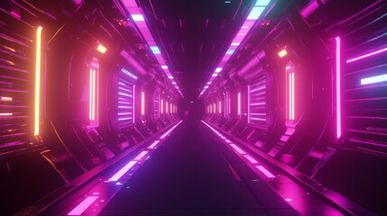 Fototapeta premium Create a vibrant 3D abstract background featuring a neon-lit tunnel.