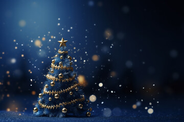 Abstract Christmas tree with blue and gold glitter and gold bokeh