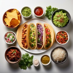 A DIY taco bar with an assortment of fillings and toppings, inviting viewers to build their own taco recipes