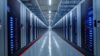 Servers and cloud infrastructure in a data center, showcasing the backbone of modern digitalization and cloud computing systems