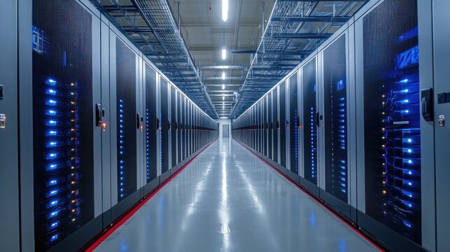 Servers and cloud infrastructure in a data center, showcasing the backbone of modern digitalization and cloud computing systems