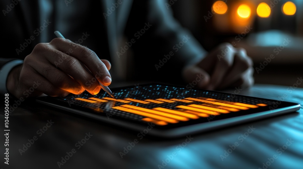 Poster worker using a project management tool on a tablet, illustrating the integration of technology to st