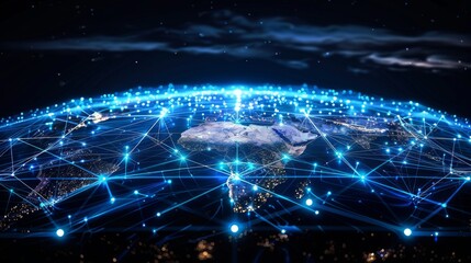 Fototapeta premium Earth with a network of digital lines showing global telecommunication and cryptocurrency