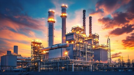 Fototapeta premium Industrial Power Plant with Turbines at Twilight