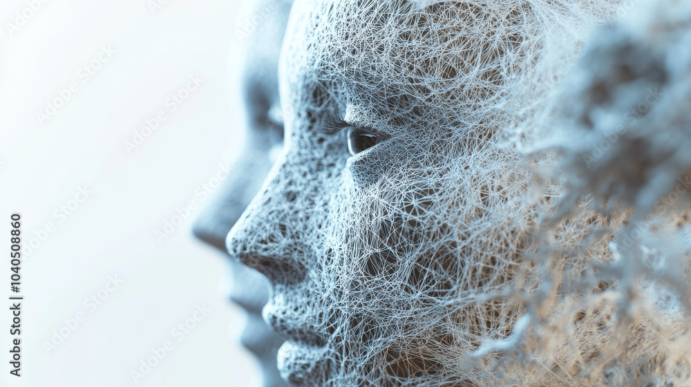 Poster artificial intelligence concept—an abstract face constructed from strings.