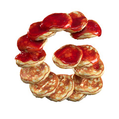 Pancake letter G on a transparent background, 3D render.