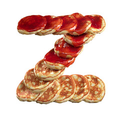 Pancake letter Z on a transparent background, 3D render.