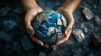 3D render illustration of broken arms cradling planet Earth, symbolizing support associations and fundraising concepts.



