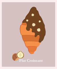  Cute Illustration with Flat Croissant at Hazelnut,Chocolate Taste