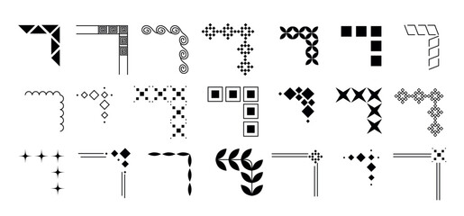 collection of corner borders. decorative objects, geometric shapes isolated on a white background. for print, banner, postcard, invitation. vector art illustration.