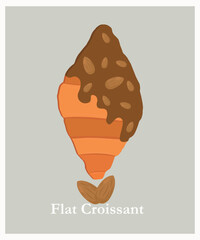  Cute Illustration with Flat Croissant at Almond,Chocolate Taste