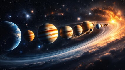 Naklejka premium Solar system planets orbiting the sun