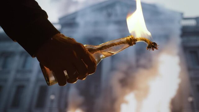 Flaming Molotov Cocktail Urban Protest Revolution Resistance Chaos Demonstration
