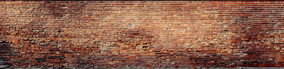 Obraz premium Old red brick wall background, wide panorama of masonry