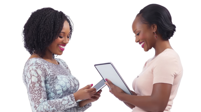 Happy African American Women Enjoying Tablets Together Indoors Generative AI
