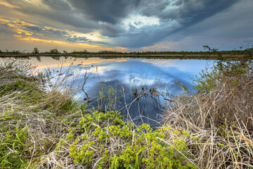 Wetland landscape Giethoorn at sunset