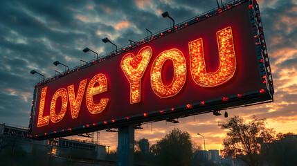 Artistic Billboard Mockup Designed for Valentine's Day with Delightful Heart Decorations Radiating Love Against a Seamless Red Background