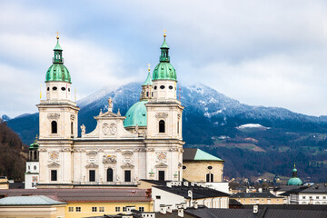 January view of famous Salzburg's Dom, Austria's winter attraction for tourists