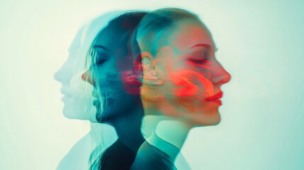 Obraz premium An image depicting the manipulation of consciousness, subjection, and hypnosis, created using multiple exposures against a light background.