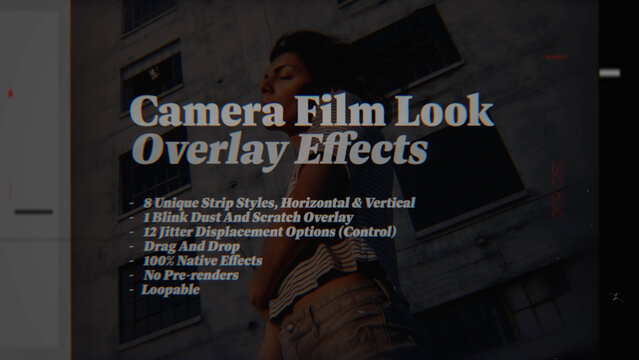 Camera Film Look Animated Overlay Effects, Organic Film Frame Jitter Overlays with Dust & Scratches (Horizontal & Vertical)
