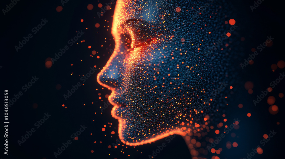 Poster a cyberpunk-inspired illustration for artificial intelligence, face recognition systems, and virtual
