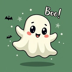 Obraz premium Cute Halloween Ghost Illustration with Boo! Slogan