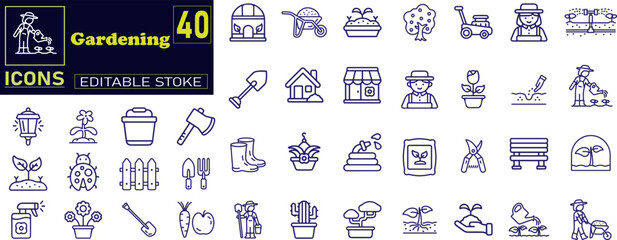 Flower and Gardening elements - minimal thin line web icon set.  