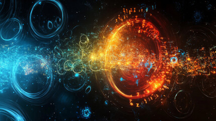Fototapeta premium Digital Splash series showcasing a backdrop composed of numbers, gradients, and fractal elements, ideal for projects related to mathematics, computers, science, and modern technologies.