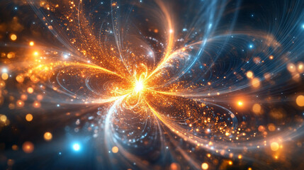 Fototapeta premium Elementary Forces. A 3D rendering of abstract lights and fractal elements related to education, science, and modern technology.